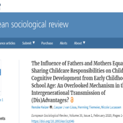 研究資訊：從幼兒至入學年齡父親和母親同等分享育兒責任對兒童認知發展的影響：一個被忽視的機制世代相傳的利弊？
